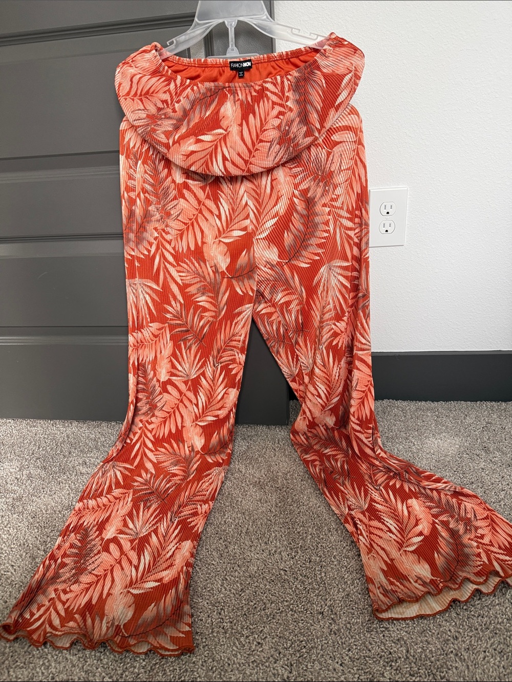 Orange Leaf-Print Wide-Leg Palazzo Pants 2 piece set